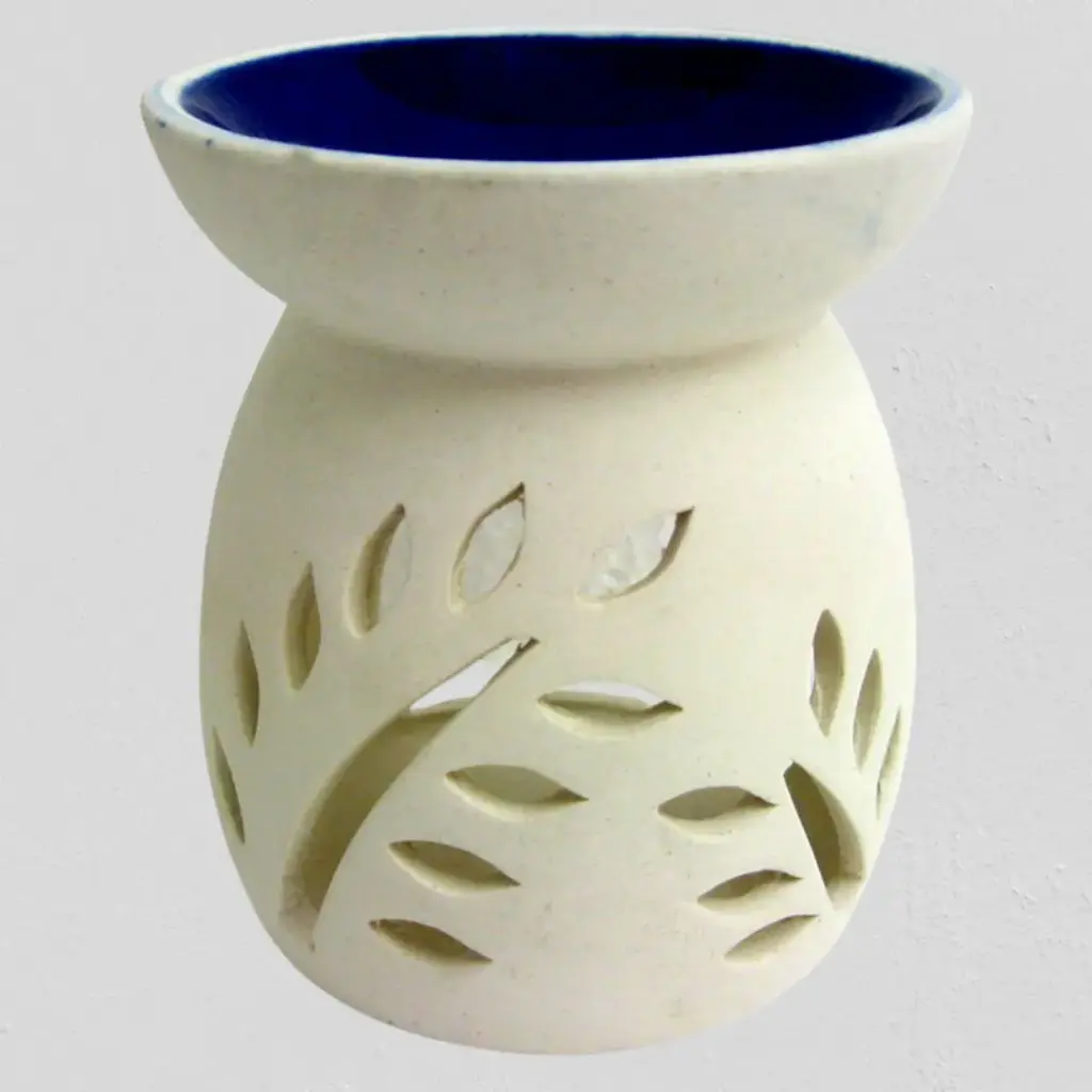 Ceramic Oil Burner WHITE - BLUE BOWL