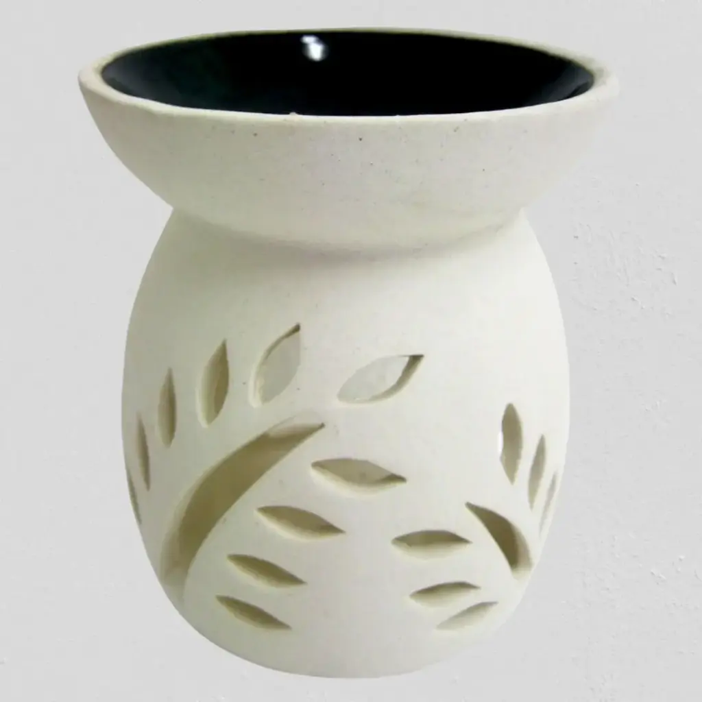Ceramic Oil Burner WHITE - BLACK BOWL