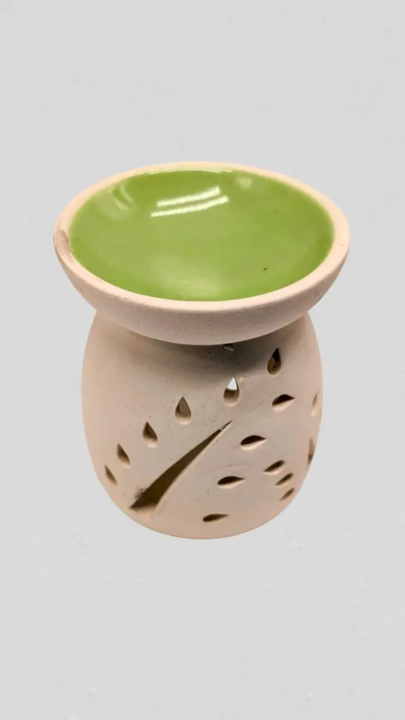 Ceramic Oil Burner WHITE - GREEN BOWL