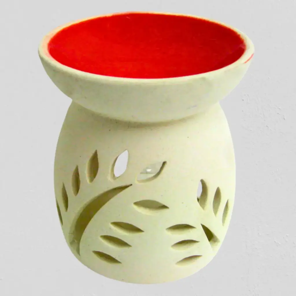 Ceramic Oil Burner WHITE - RED BOWL
