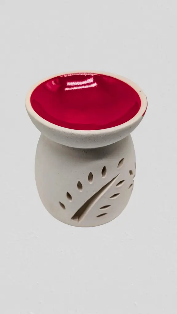 Ceramic Oil Burner WHITE - RED BOWL