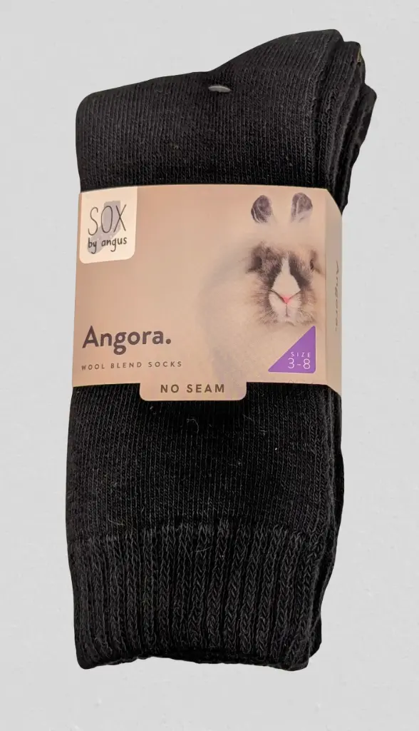 Angora Wool Blend Cushion Crew Socks - 2 Pack - Black