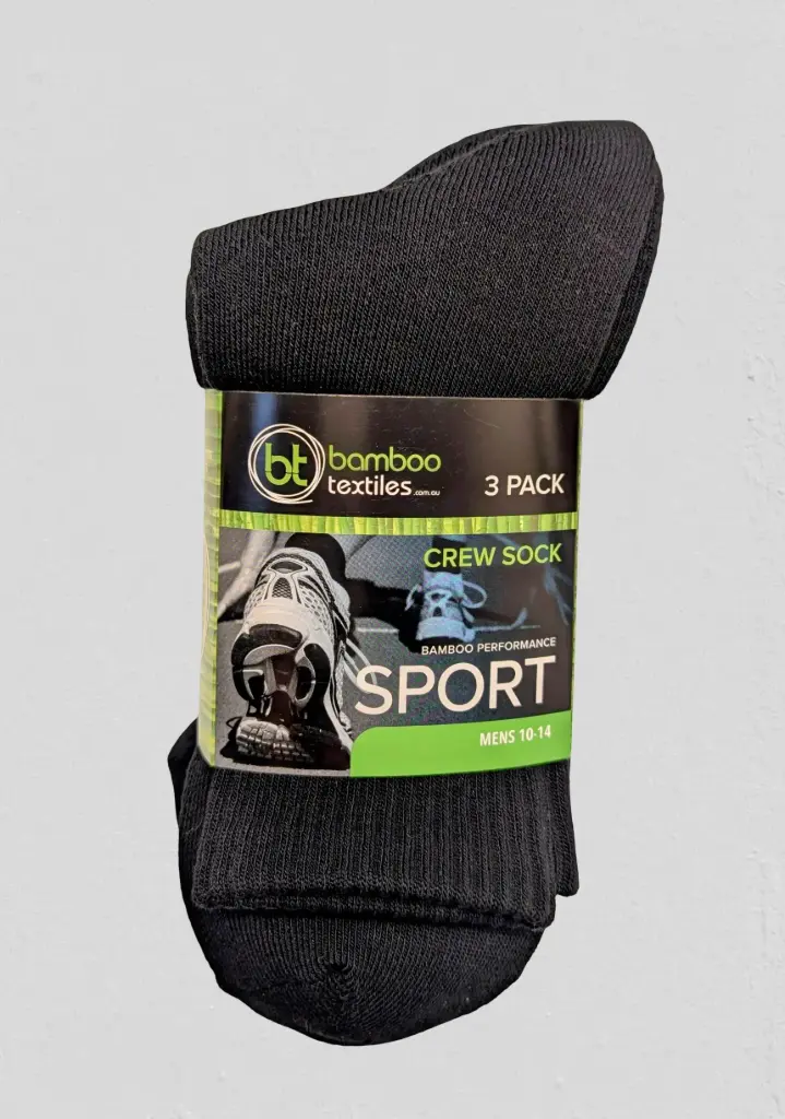 Bamboo - Crew Sport Sock - 3 Pack - Black