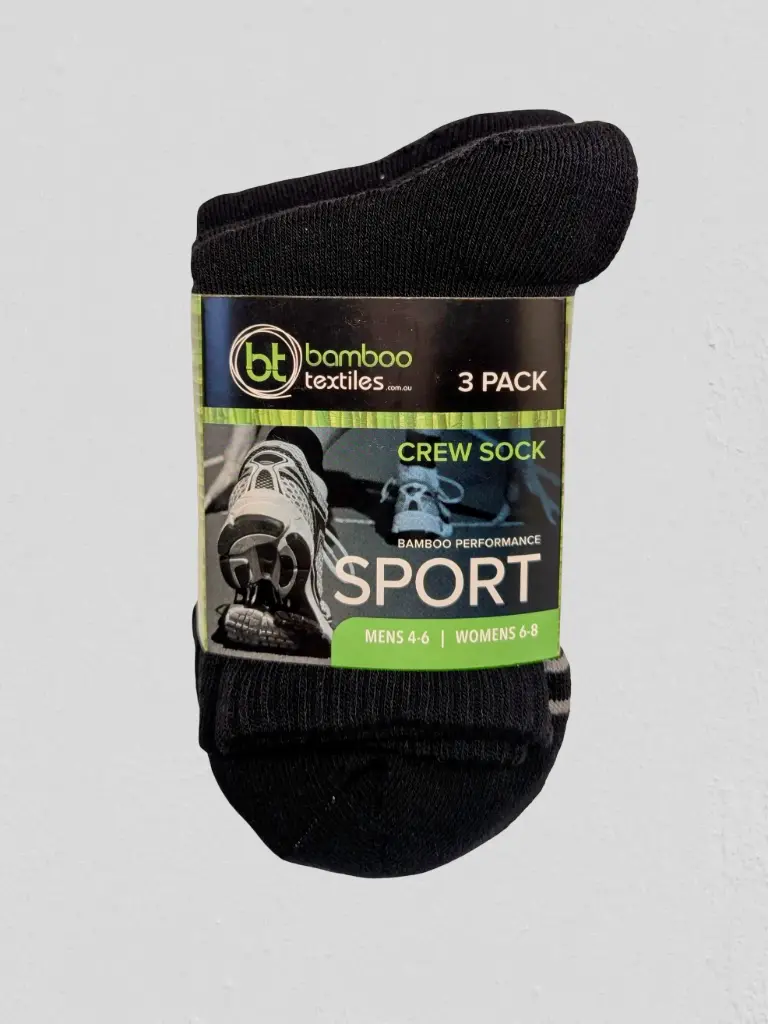 Bamboo - Crew Sport Sock - 3 Pack - Black