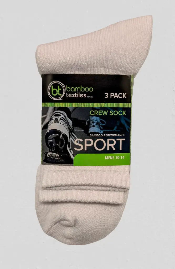 Bamboo - Crew Sport Sock - 3 Pack - White