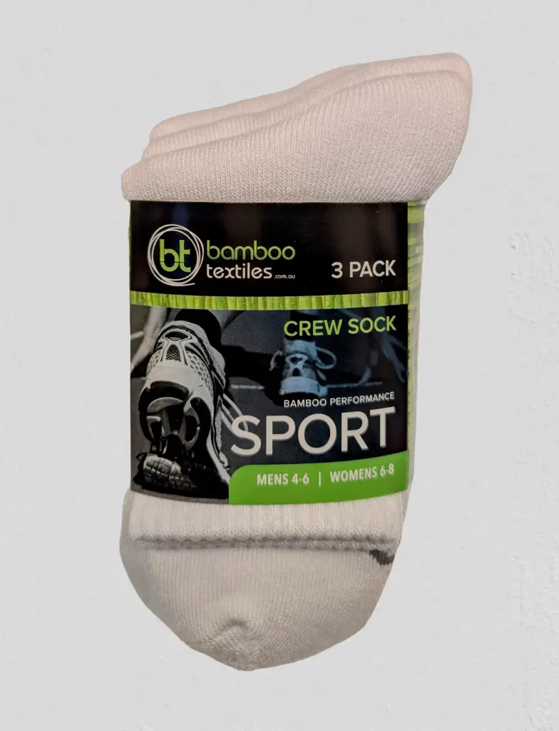 Bamboo - Crew Sport Sock - 3 Pack - White