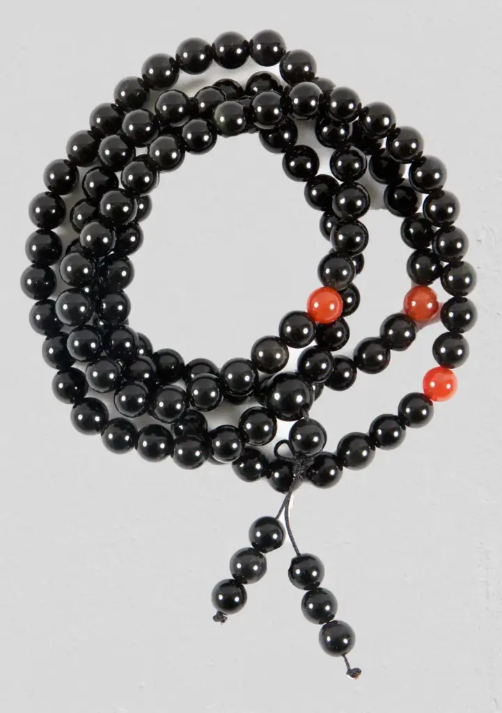 Crystal Mala Beads Necklace BLACK OBSIDIAN