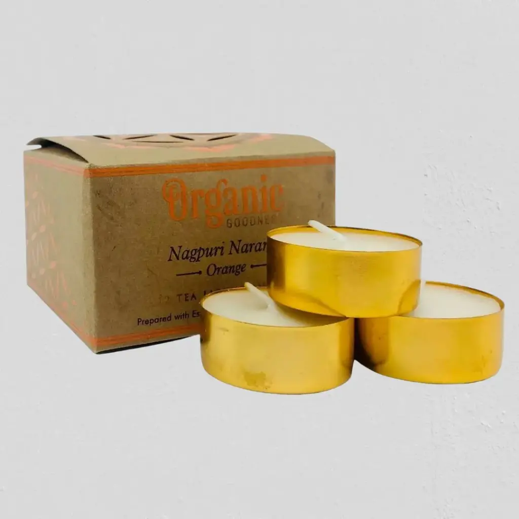 ORGANIC Goodness Tealight Candle - ORANGE Nagpuri Nagangi -12 pack