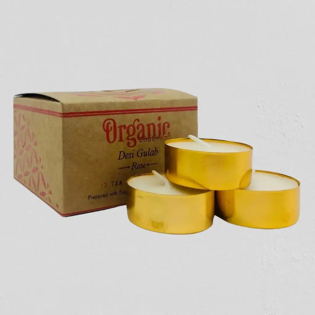 ORGANIC Goodness Tealight Candle - ROSE Desi Gulab -12 pack