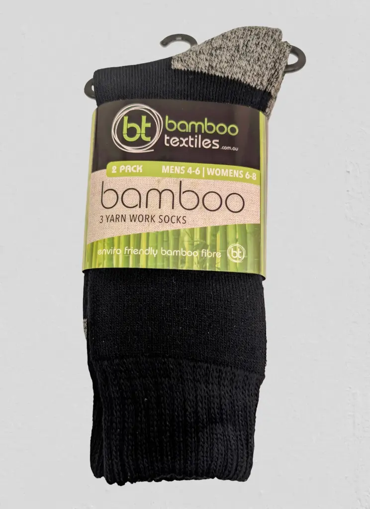 Bamboo - 3-YARN - 2 Pack Work Socks- (Black with charcoal sole)