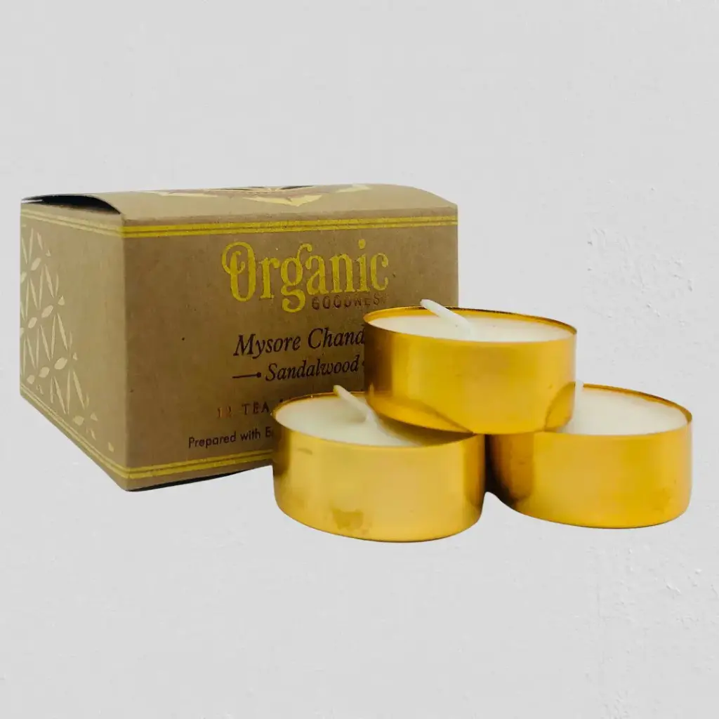 ORGANIC Goodness Tealight Candle - SANDALWOOD Mysore Chandan -12 pack