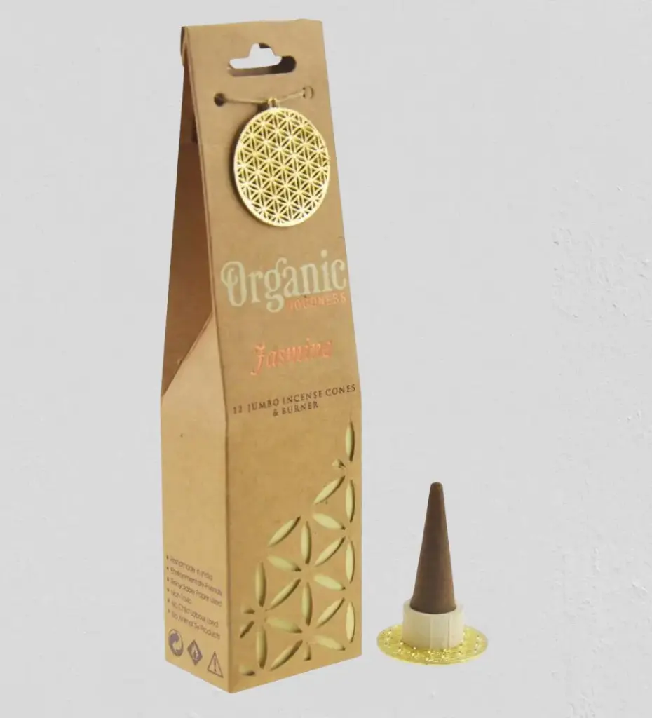 ORGANIC Goodness - 12 Jasmine Incense Cones - with Ceramic Holder