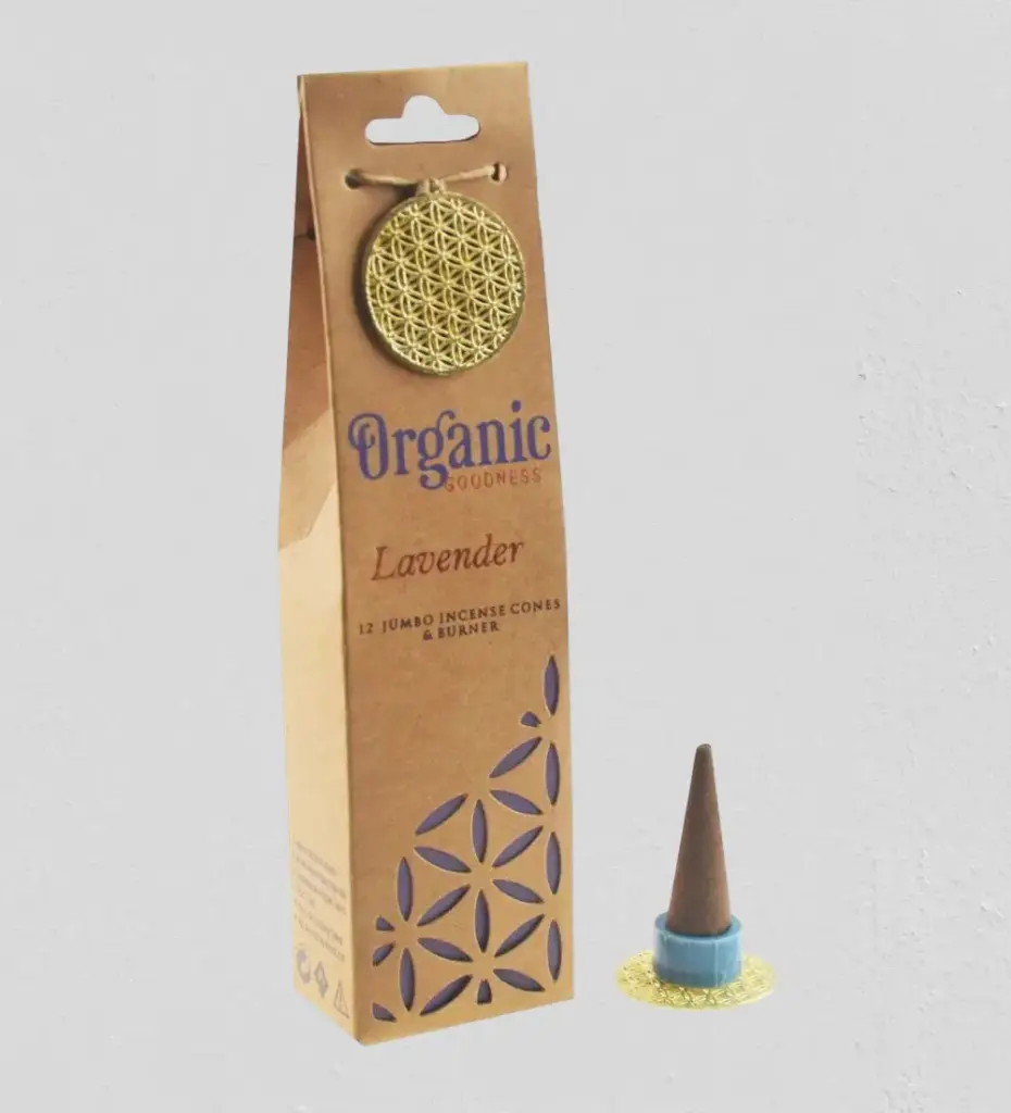 ORGANIC Goodness - 12 Lavender Incense Cones - with Ceramic Holder