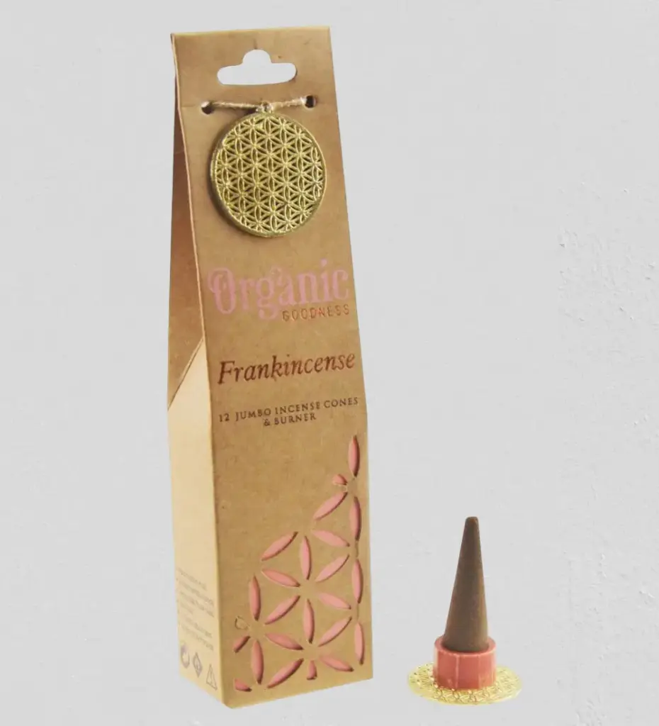 ORGANIC Goodness - 12 Frankincense Incense Cones - with Ceramic Holder
