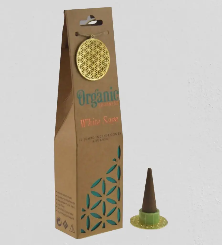 ORGANIC Goodness - 12 White Sage Incense Cones - with Ceramic Holder