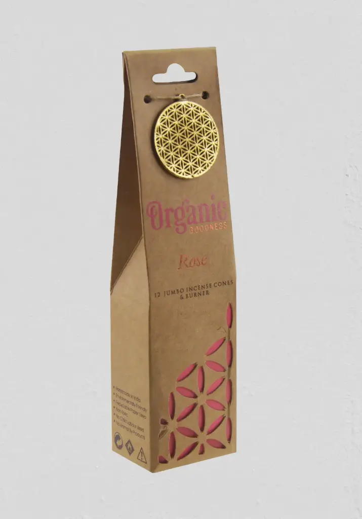 ORGANIC Goodness - 12 Rose Incense Cones - with Ceramic Holder