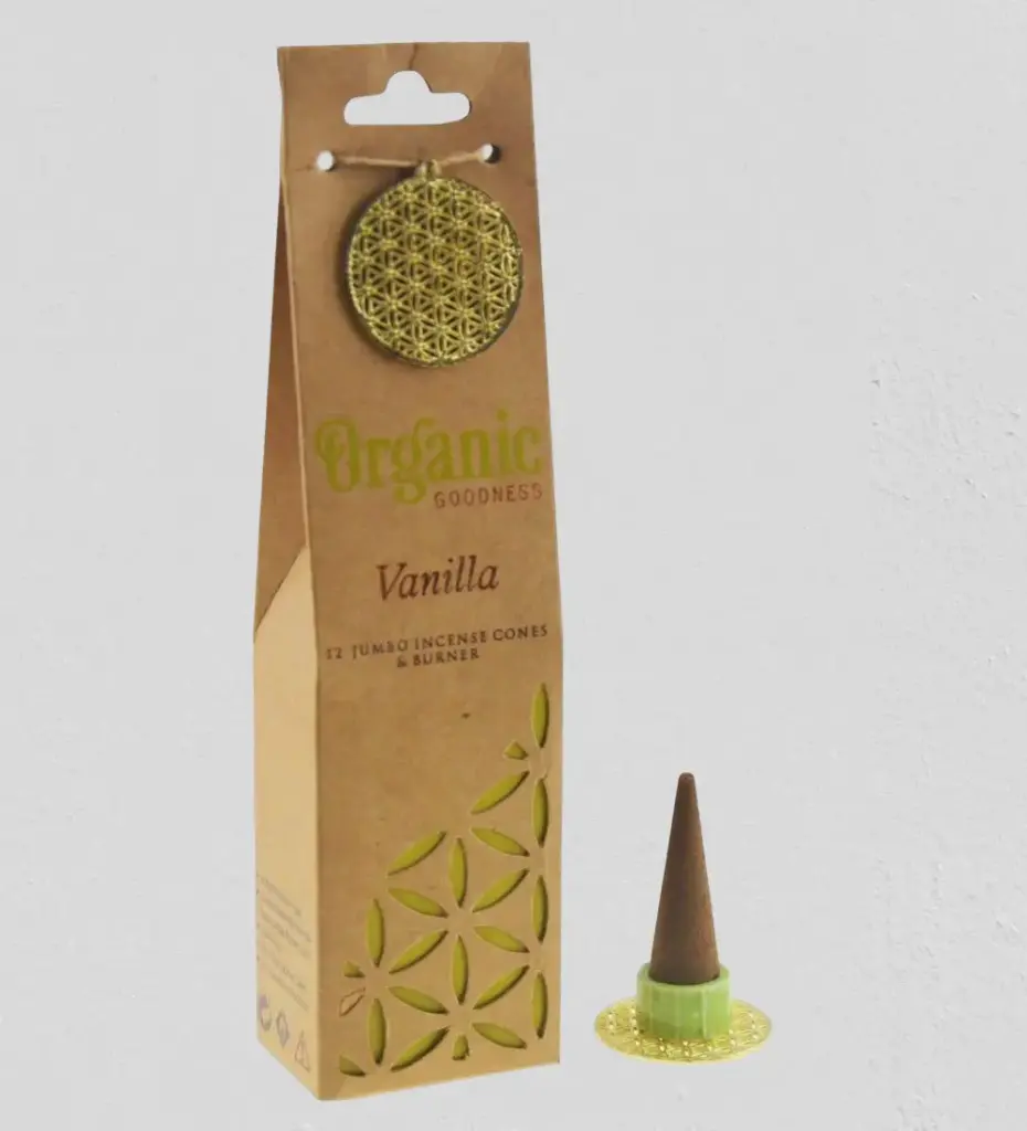 ORGANIC Goodness - 12 Vanilla Incense Cones - with Ceramic Holder