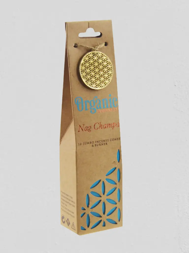 ORGANIC Goodness - 12 Nag Champa Incense Cones - with Ceramic Holder