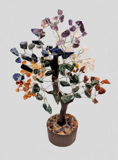 [CRY-TRE-CHA-BRO-20cm] 7 Chakra Tree - Medium Brown 20cm