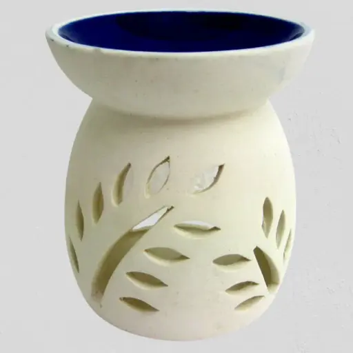 [OIL-CER-BUR_WHI-blue] Ceramic Oil Burner WHITE - BLUE BOWL