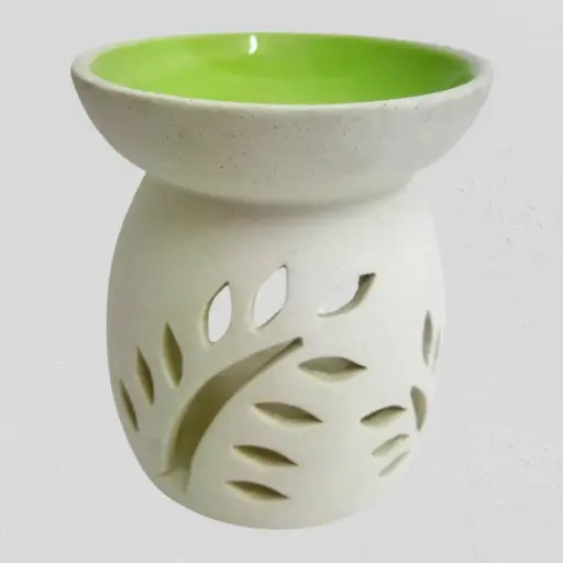[OIL-CER-BUR_WHI-green] Ceramic Oil Burner WHITE - GREEN BOWL