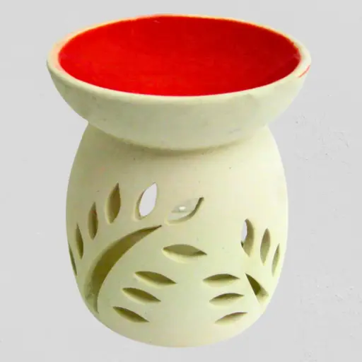 [OIL-CER-BUR_WHI-red] Ceramic Oil Burner WHITE - RED BOWL