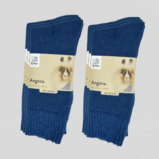 Angora Wool Blend Cushion Crew Socks - 2 Pack - Denim