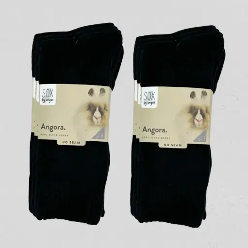 Angora Wool Blend Cushion Crew Socks - 2 Pack - Black