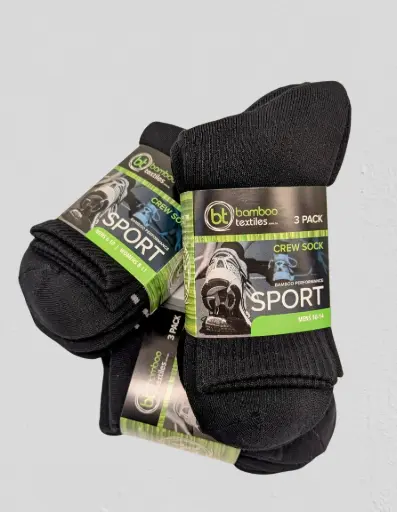 Bamboo - Crew Sport Sock - 3 Pack - Black