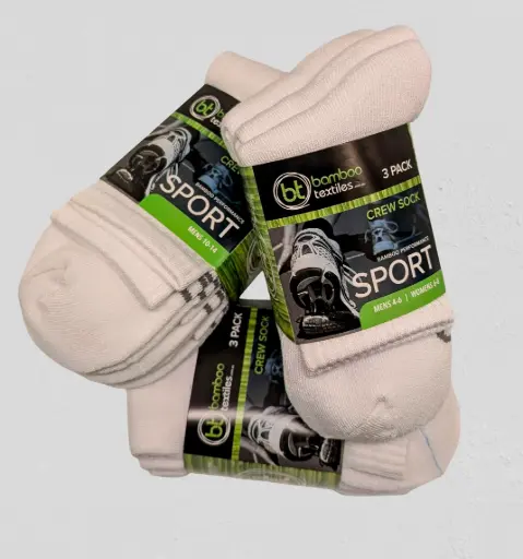 Bamboo - Crew Sport Sock - 3 Pack - White