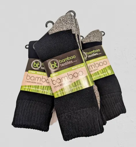 Bamboo - 3-YARN - 2 Pack Work Socks- (Black with charcoal sole)
