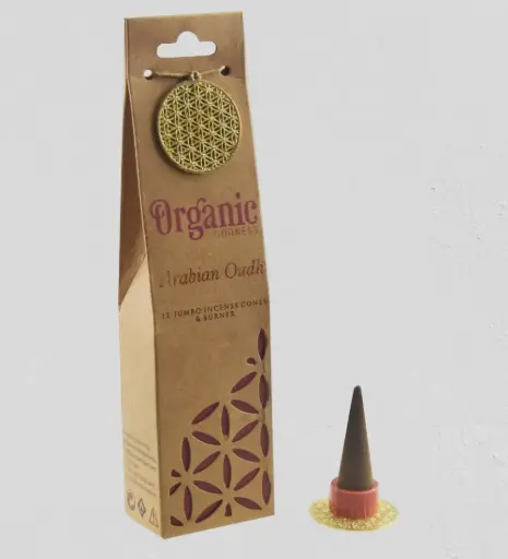 [ORGcAOch] ORGANIC Goodness - 12 Arabian Oudh  Incense Cones - with Ceramic Holder