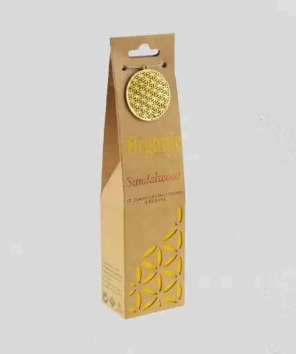 [ORGcSWDch] ORGANIC Goodness - 12 Sandalwood Incense Cones - with Ceramic Holder
